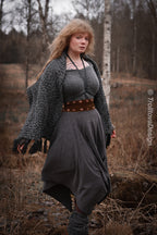 Big handwoven rectangular shawl in gray wool and alpaca.