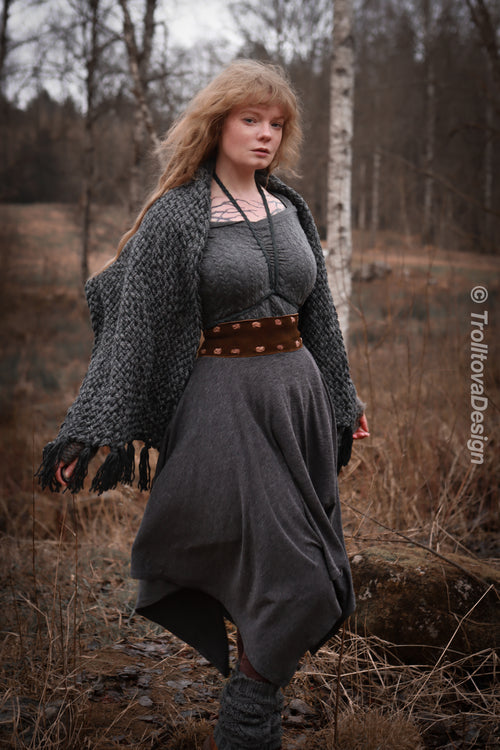 Big handwoven rectangular shawl in gray wool and alpaca.