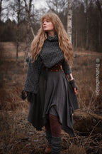 Big handwoven rectangular shawl in gray wool and alpaca.