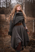 Big handwoven rectangular shawl in gray wool and alpaca.