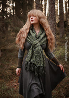 Big handwoven rectangular shawl in forest green wool and alpaca.