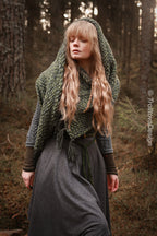 Big handwoven rectangular shawl in forest green wool and alpaca.