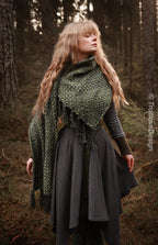 Big handwoven rectangular shawl in forest green wool and alpaca.