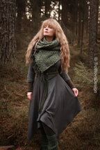 Big handwoven rectangular shawl in forest green wool and alpaca.