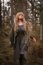 Big handwoven rectangular shawl in forest green wool and alpaca.