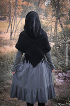 Big Skjoldehamn inspired hood in black wool and alpaca. Handwoven.
