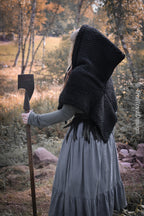 Big Skjoldehamn inspired hood in black wool and alpaca. Handwoven.