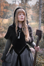 Big Skjoldehamn inspired hood in black wool and alpaca. Handwoven.