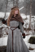 Handwoven twisted capelet in brown wool and alpaca.