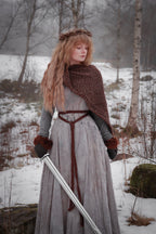 Handwoven twisted capelet in brown wool and alpaca.