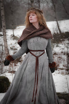 Handwoven twisted capelet in brown wool and alpaca.