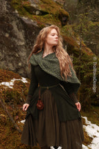 Handwoven twisted capelet in forest green wool and alpaca.