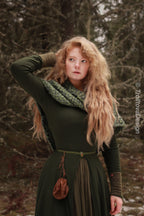 Handwoven twisted capelet in forest green wool and alpaca.