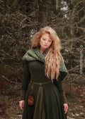 Handwoven twisted capelet in forest green wool and alpaca.