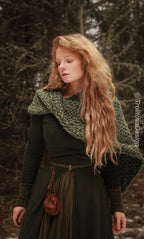 Handwoven twisted capelet in forest green wool and alpaca.