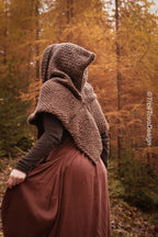 Big handwoven Skjoldehamn inspired hood in brown wool and alpaca.