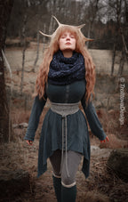 Handwoven extra long snood in dark blue wool and alpaca.
