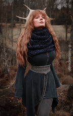Handwoven extra long snood in dark blue wool and alpaca.