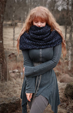 Handwoven extra long snood in dark blue wool and alpaca.
