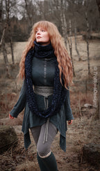 Handwoven extra long snood in dark blue wool and alpaca.