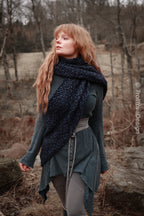 Handwoven extra long snood in dark blue wool and alpaca.