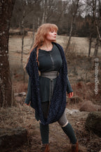 Handwoven extra long snood in dark blue wool and alpaca.