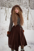 Handwoven hood in brown wool and alpaca.
