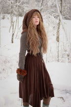 Handwoven hood in brown wool and alpaca.