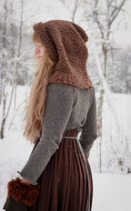 Handwoven hood in brown wool and alpaca.