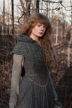 Small handwoven Skjoldehamn hood in gray wool and alpaca.