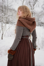 Handwoven hood in brown wool and alpaca.