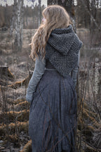 Small handwoven Skjoldehamn hood in gray wool and alpaca.