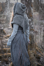 Small handwoven Skjoldehamn hood in gray wool and alpaca.