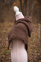 Small handwoven Skjoldehamn inspired hood in brown wool and alpaca.