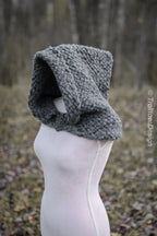 Handwoven hood in gray wool and alpaca.