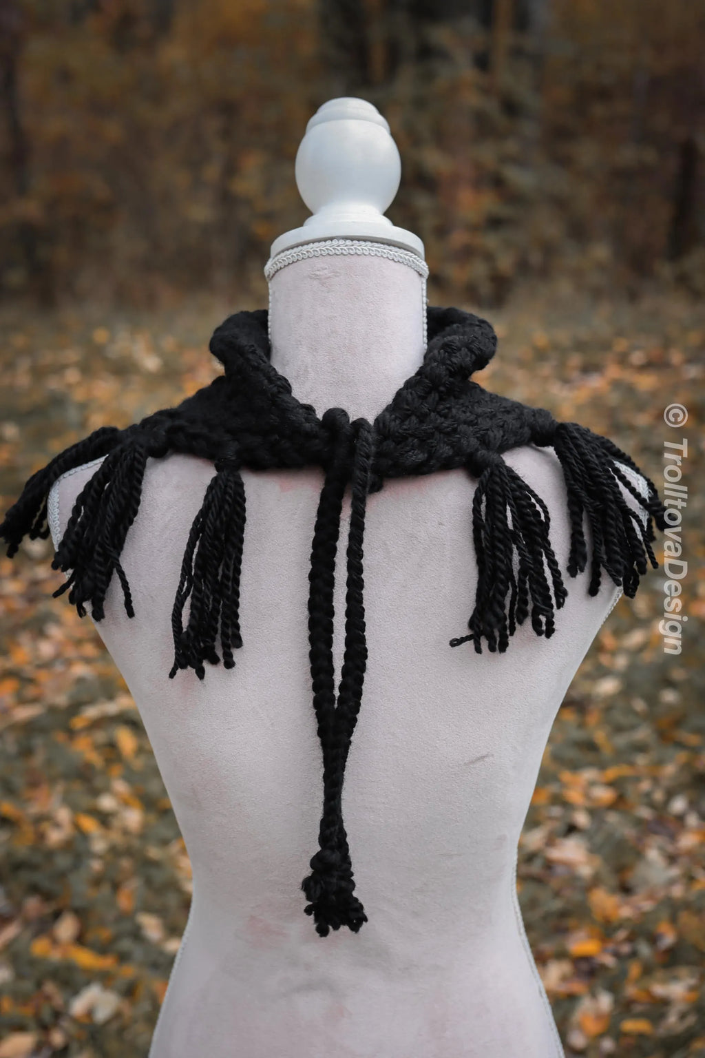 Handwoven triangle scarf in black wool and alpaca made from scrap yarn.