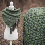 Big handwoven rectangular shawl in forest green wool and alpaca.