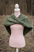 Handwoven twisted capelet in forest green wool and alpaca.