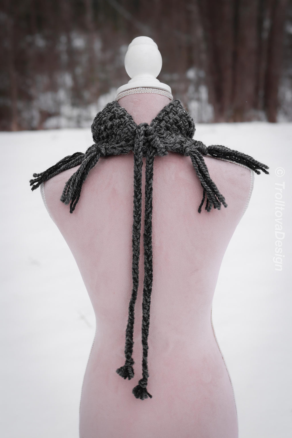 Handwoven triangle scarf in gray wool and alpaca made from scrap yarn.