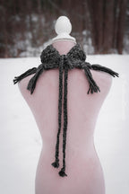 Handwoven triangle scarf in gray wool and alpaca made from scrap yarn.