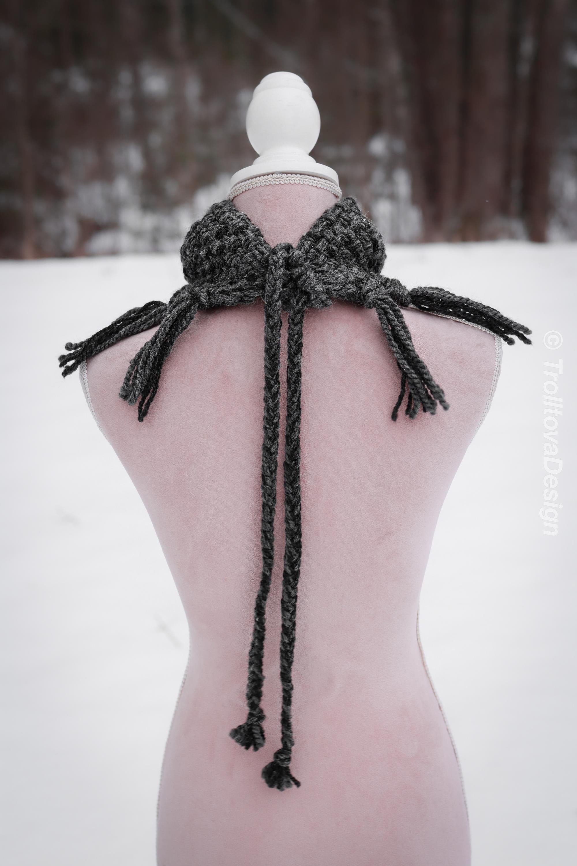 Handwoven triangle scarf in gray wool and alpaca made from scrap yarn.