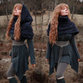Handwoven extra long snood in dark blue wool and alpaca.