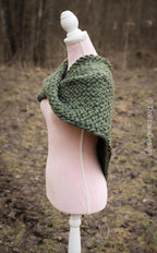 Handwoven twisted capelet in forest green wool and alpaca.
