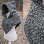 Small handwoven Skjoldehamn hood in gray wool and alpaca.