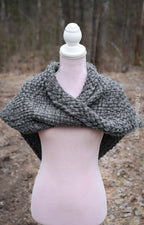 Handwoven twisted capelet in gray wool and alpaca.