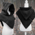 Small handwoven Skjoldehamn inspired hood in black wool and alpaca.
