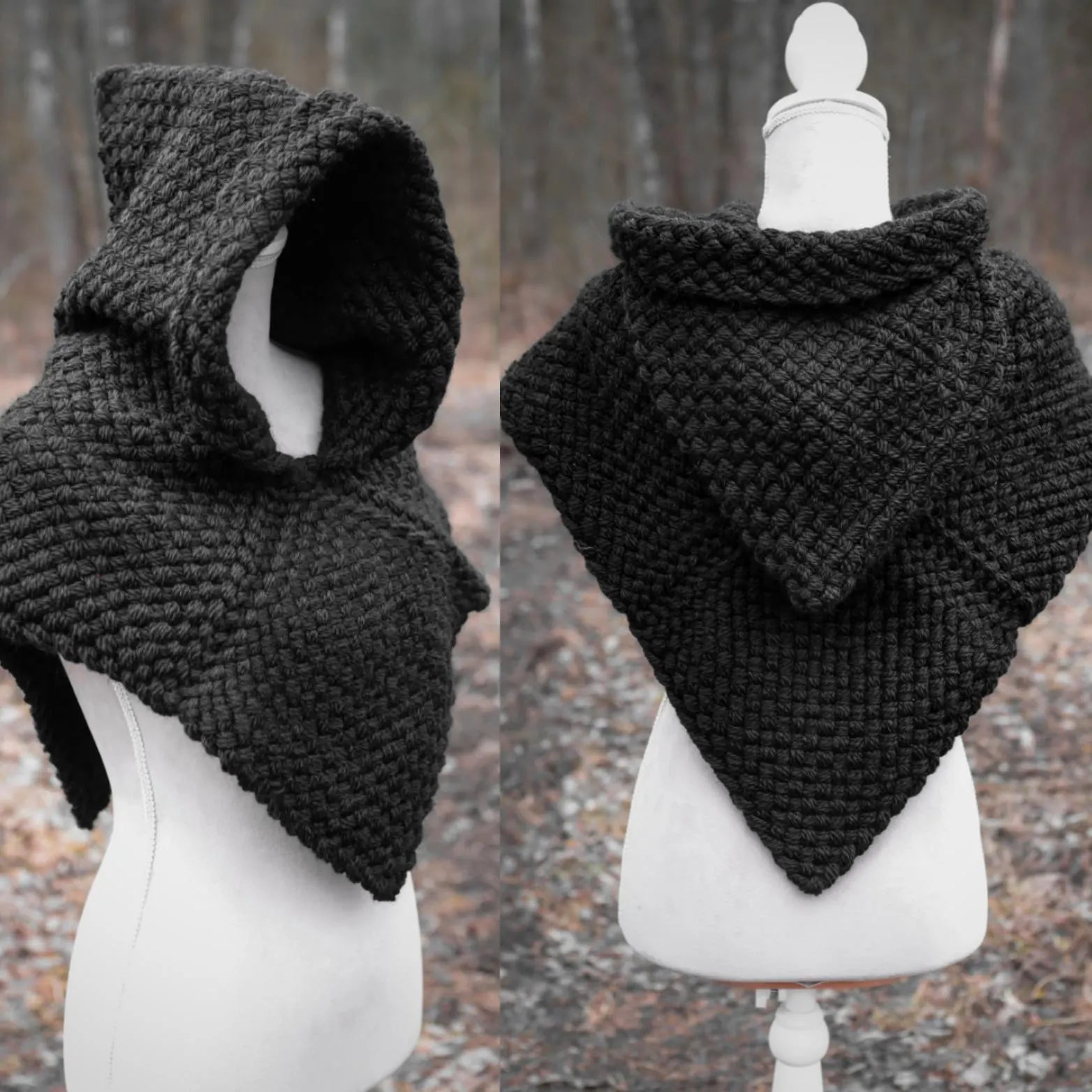 Small handwoven Skjoldehamn inspired hood in black wool and alpaca.