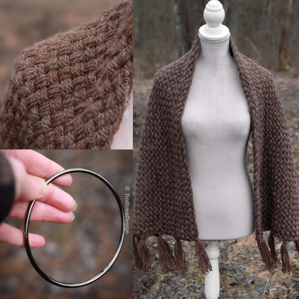 Big handwoven rectangular shawl in brown wool and alpaca.
