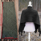 Handwoven big rectangular shawl in black wool and alpaca.