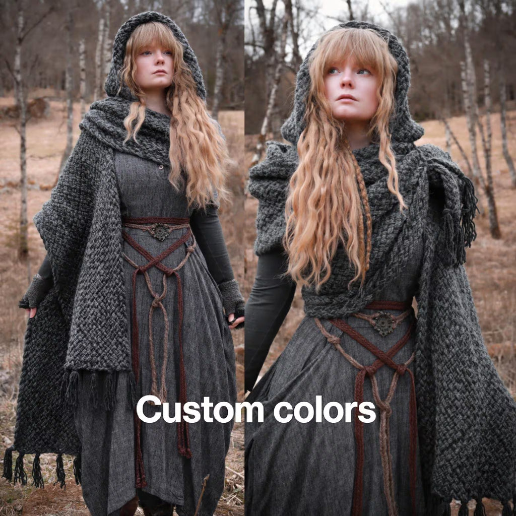 Custom-made extra long hooded shawl in the colors of your choice. Handwoven. Please contact before purchase.